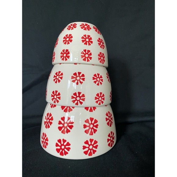 Crate & Barrel Mixing Bowls Addison Lot of 3 Nesting Heart Design Portugal - Picture 2 of 7